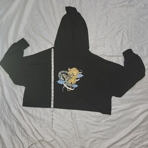 Black Cropped Hoodie with Dragon and
